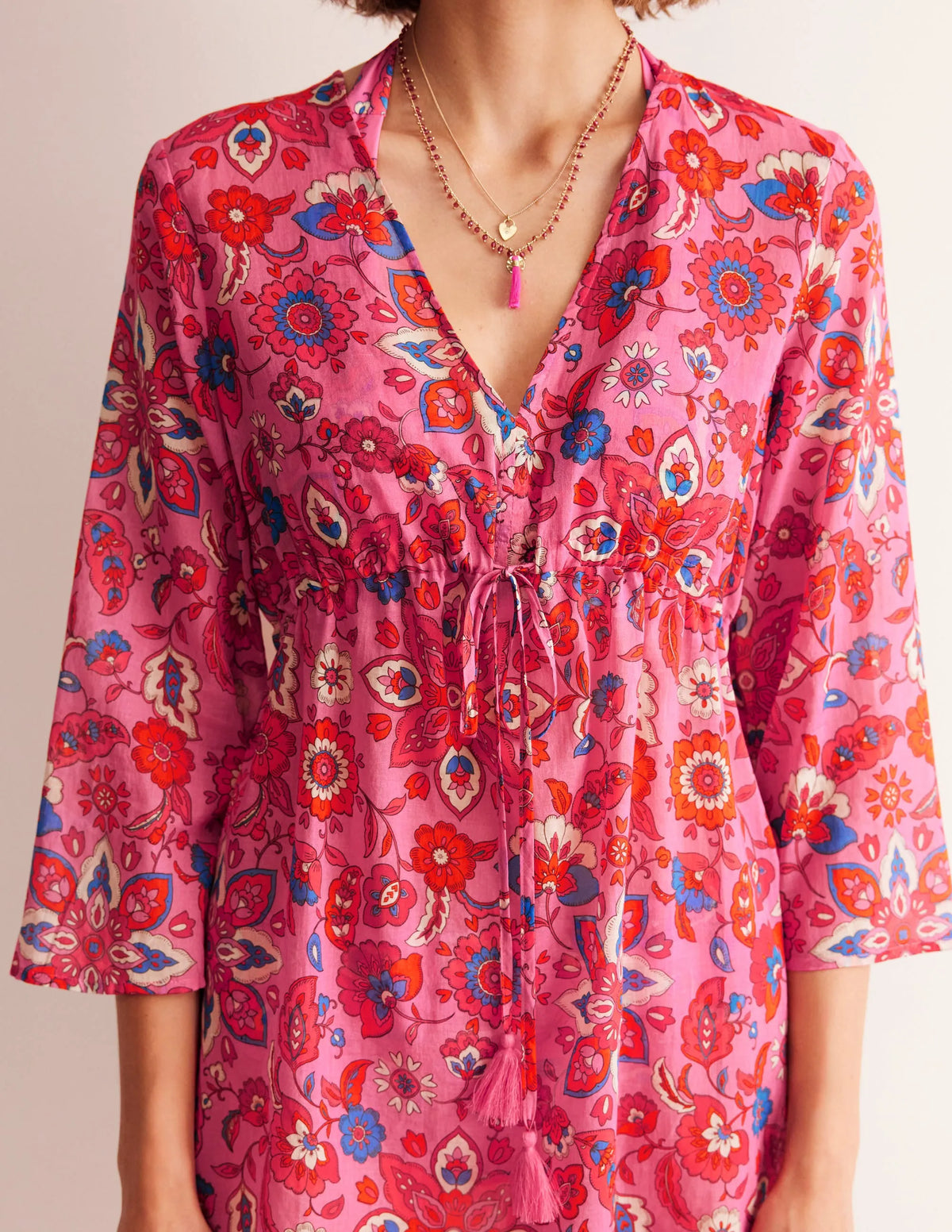 Cotton Beach Short Kaftan-Sangria Sunset, Botanical