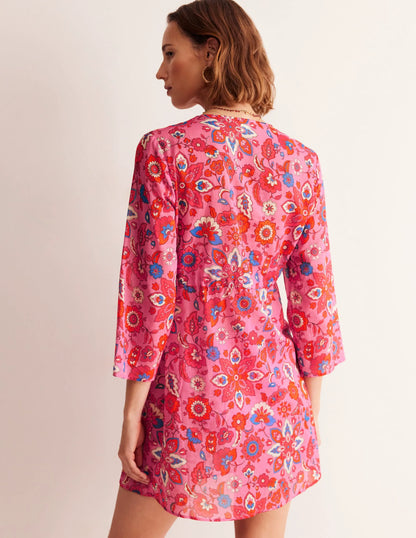 Cotton Beach Short Kaftan-Sangria Sunset, Botanical