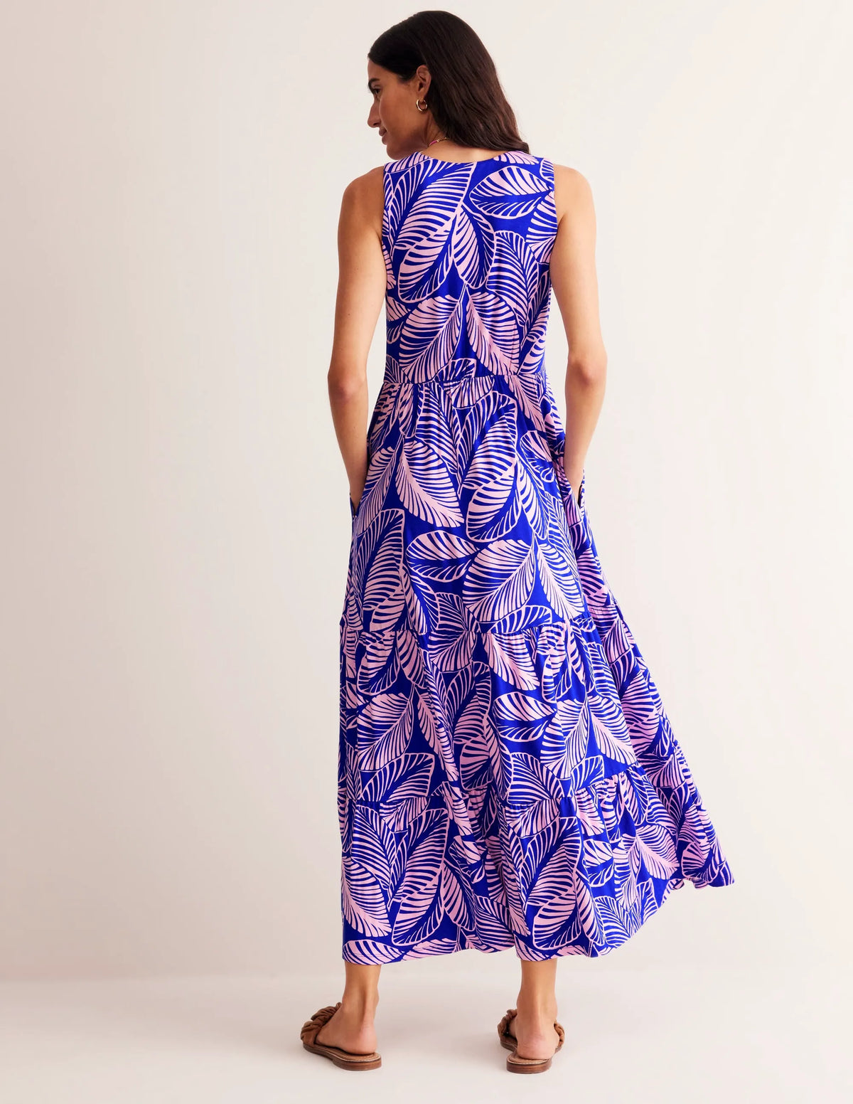 Sylvia Jersey Maxi Tier Dress-Surf The Web, Calathea Leaf