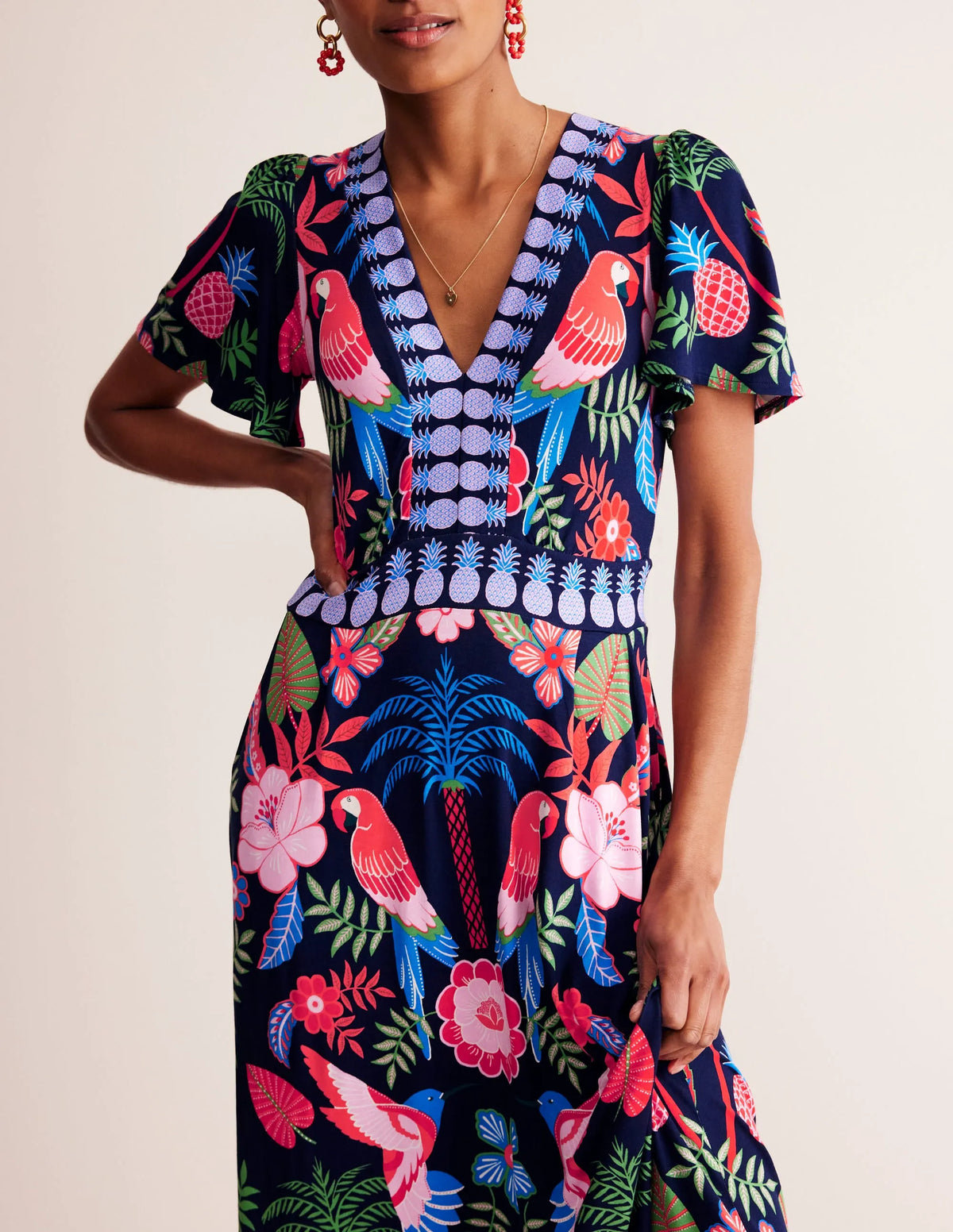 Ellie Flutter Maxi Tea Dress-Multi, Tropic Parrot