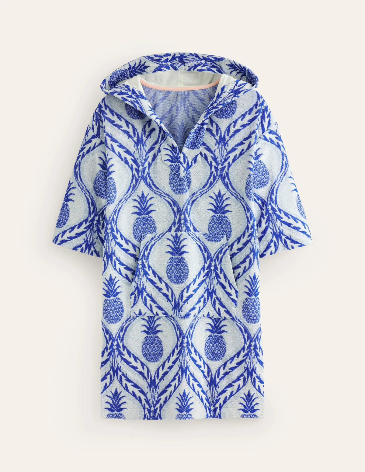 Hooded Towelling Short Kaftan-Surf the Web, Pineapple Wave
