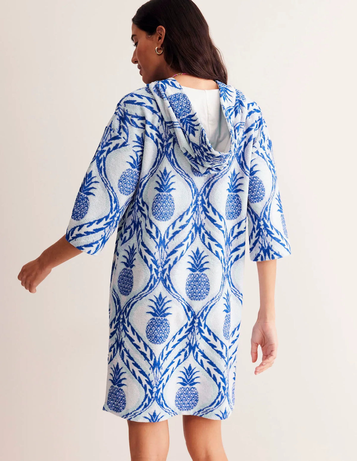 Hooded Towelling Short Kaftan-Surf the Web, Pineapple Wave