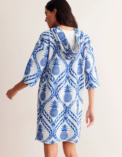 Hooded Towelling Short Kaftan-Surf the Web, Pineapple Wave