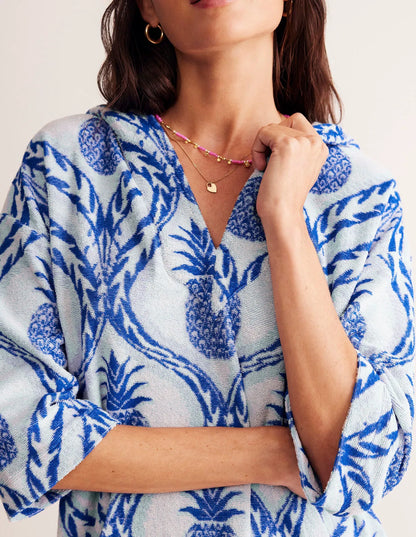 Hooded Towelling Short Kaftan-Surf the Web, Pineapple Wave