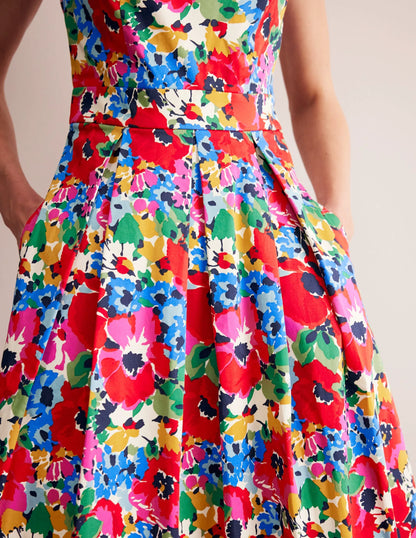 Sleeveless Pleat Midi Dress-Multi, Wild Poppy Large