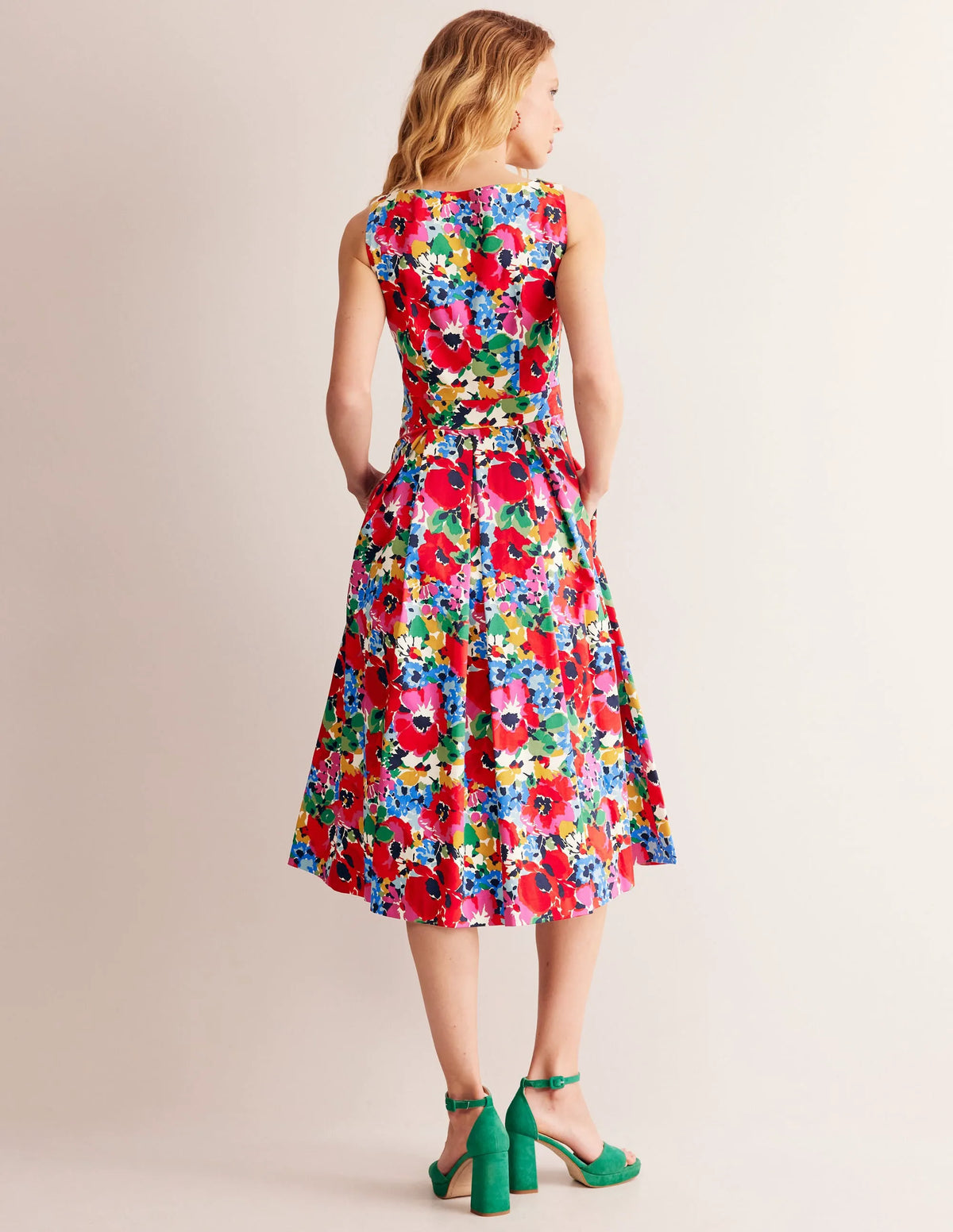 Sleeveless Pleat Midi Dress-Multi, Wild Poppy Large
