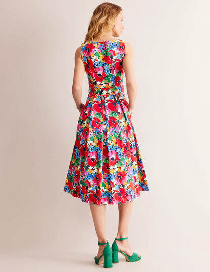 Sleeveless Pleat Midi Dress-Multi, Wild Poppy Large