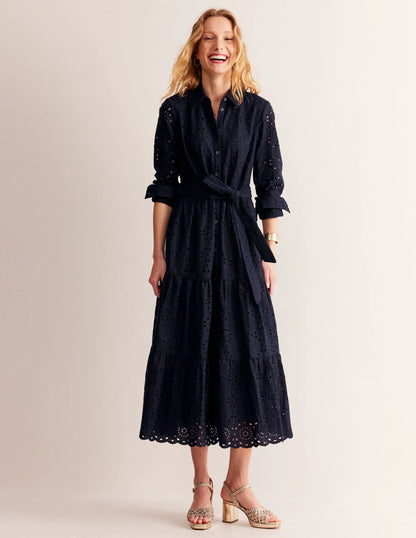 Rosanna Broderie Shirt Dress-Navy