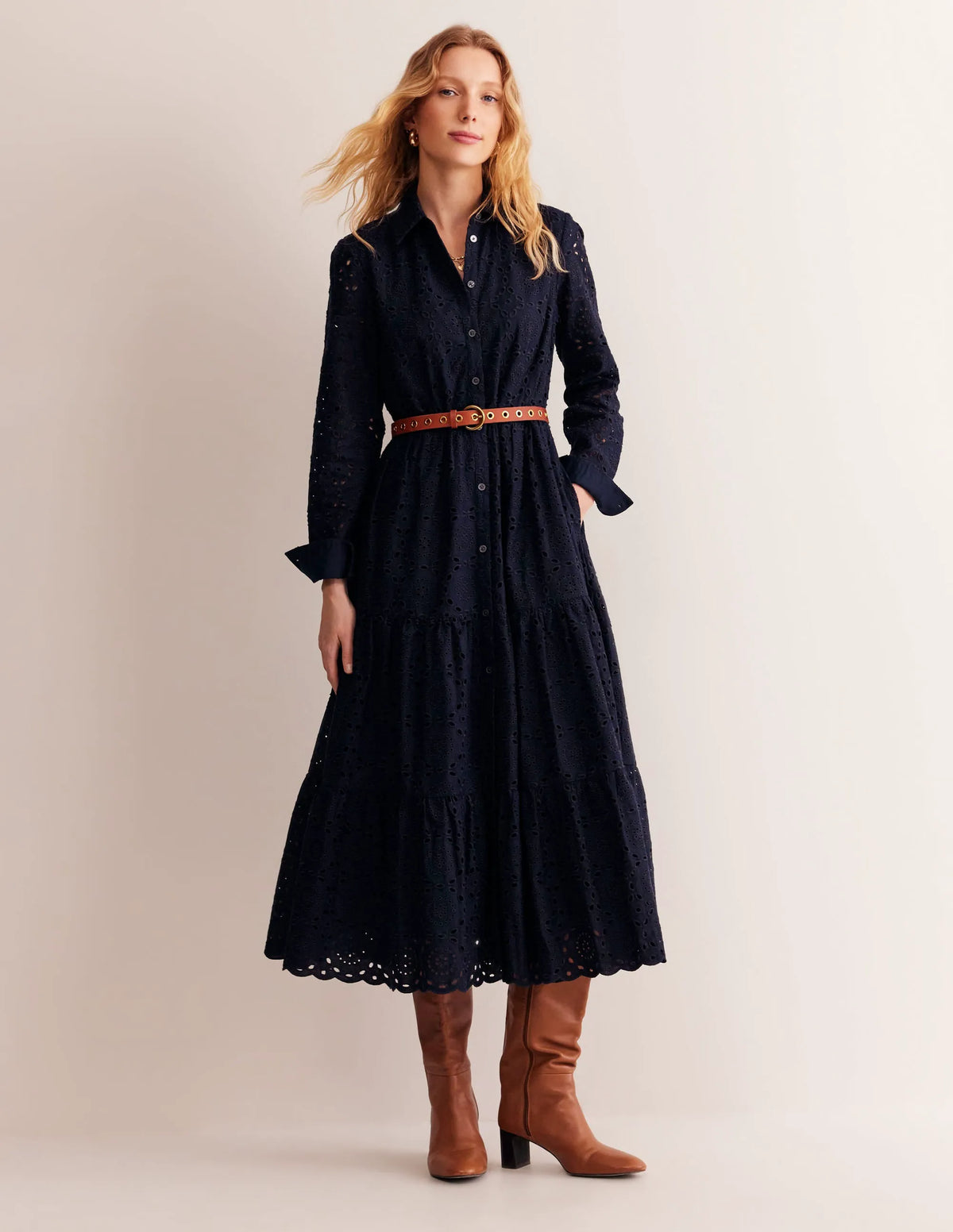 Rosanna Broderie Shirt Dress-Navy