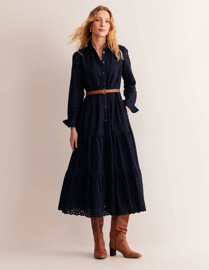 Rosanna Broderie Shirt Dress-Navy