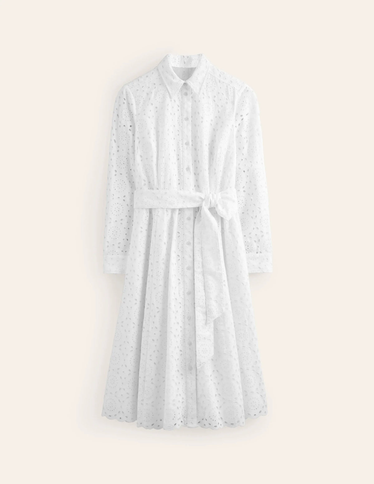Kate Broderie Midi Shirt Dress-White