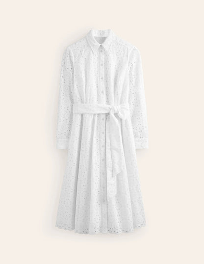 Kate Broderie Midi Shirt Dress-White