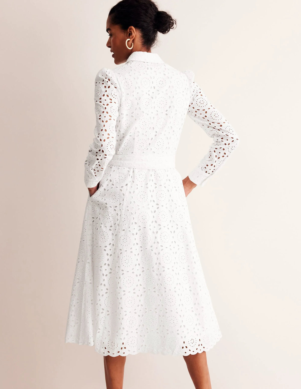 Kate Broderie Midi Shirt Dress-White