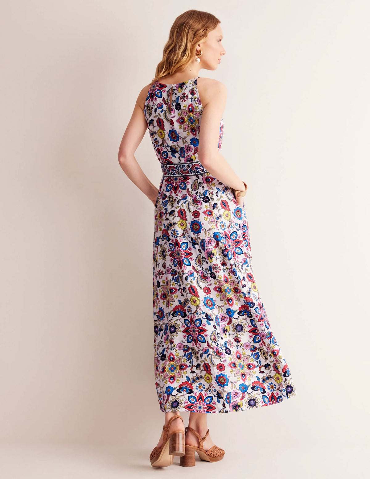 Linen Maxi Halter Dress-Ivory, Botanic Sprig