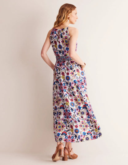 Linen Maxi Halter Dress-Ivory, Botanic Sprig