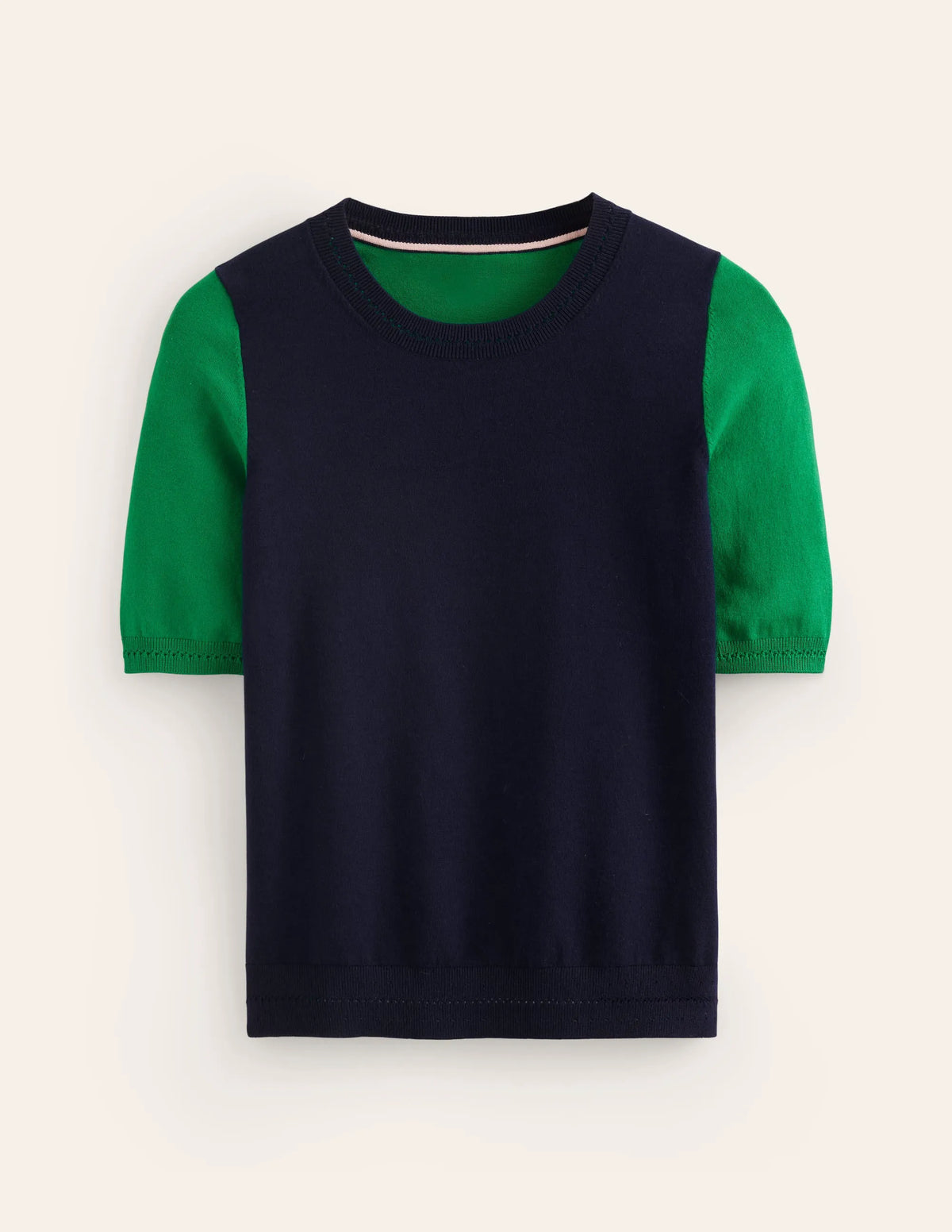 Catriona Cotton Crew T-shirt-Navy/ Rich Emerald