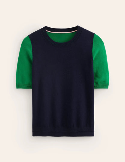 Catriona Cotton Crew T-shirt-Navy/ Rich Emerald