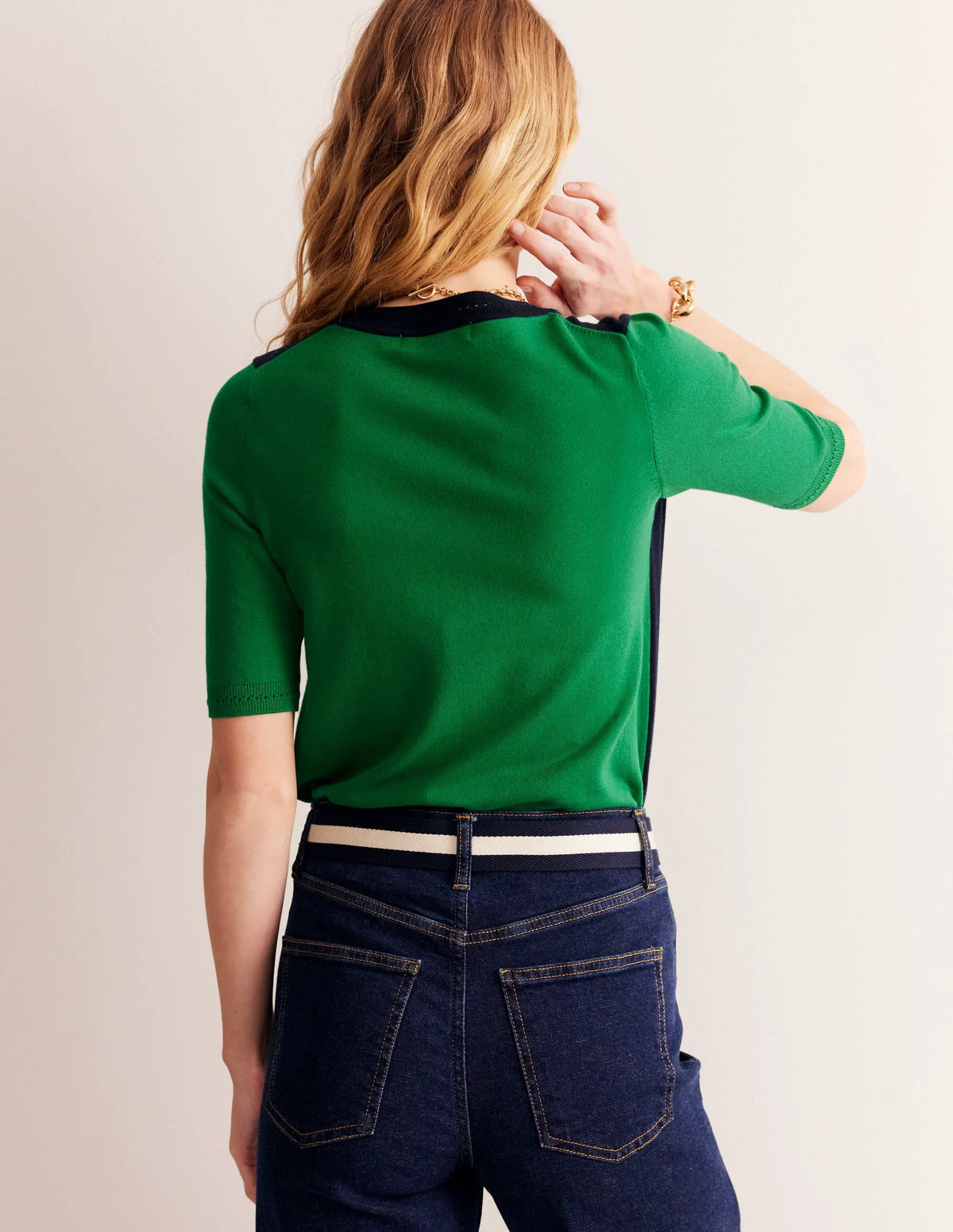 Catriona Cotton Crew T-shirt-Navy/ Rich Emerald