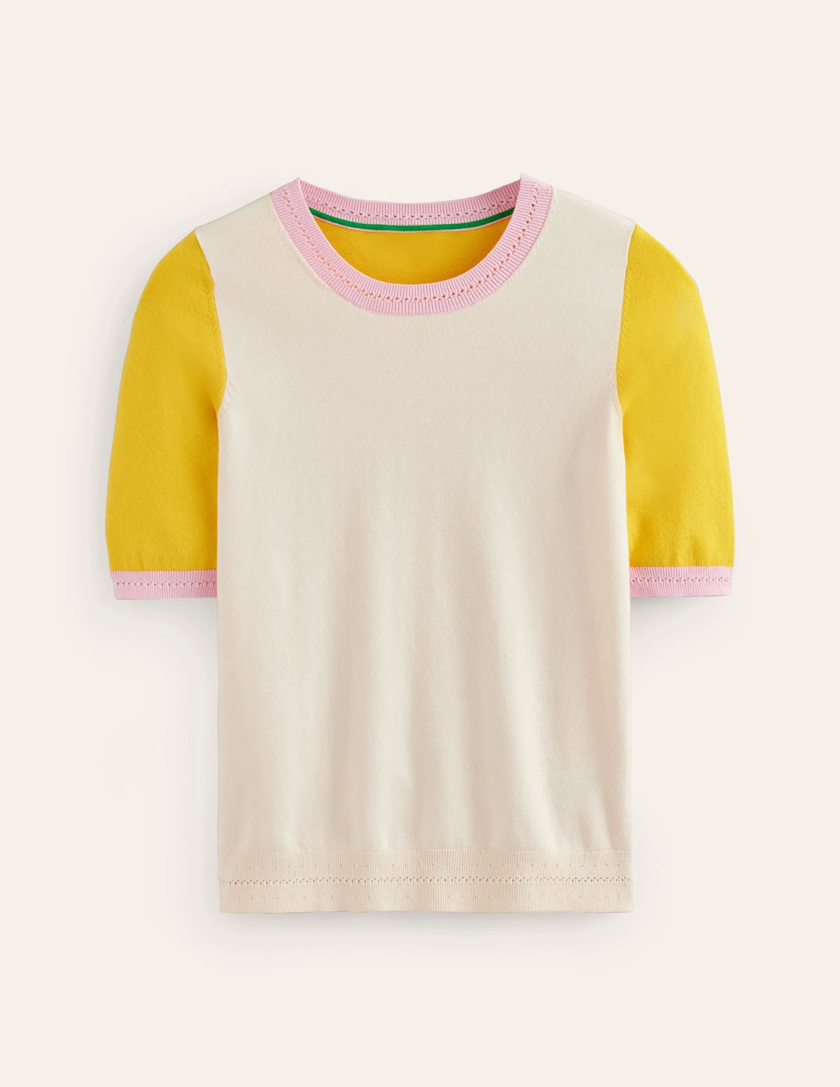 Catriona Cotton Crew T-shirt-Warm Ivory/ Mimosa Yellow