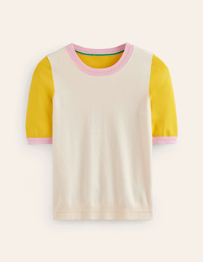 Catriona Cotton Crew T-shirt-Warm Ivory/ Mimosa Yellow