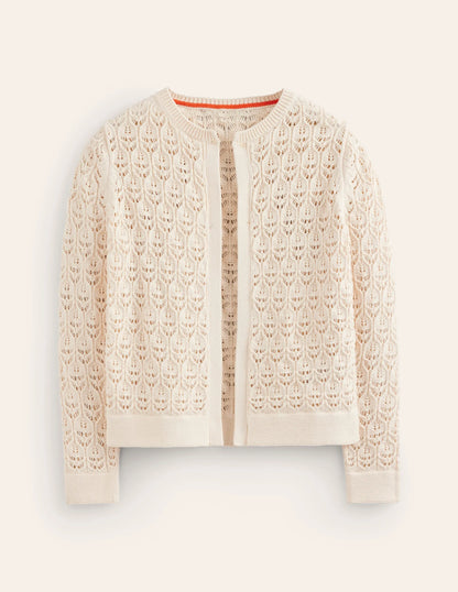 Crochet Knit Cardigan-Warm Ivory