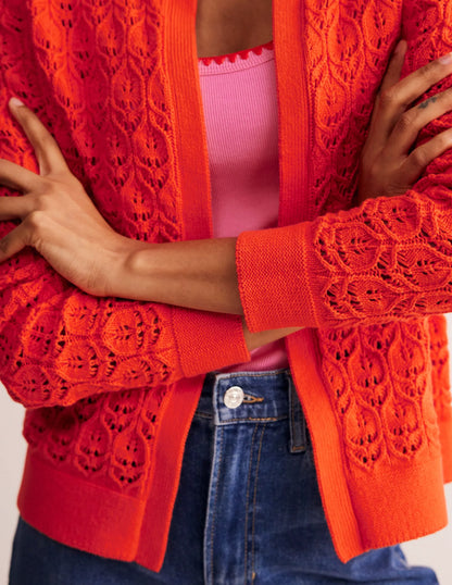 Crochet Knit Cardigan-Gladioli Orange