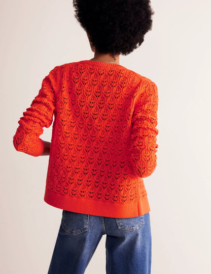 Crochet Knit Cardigan-Gladioli Orange