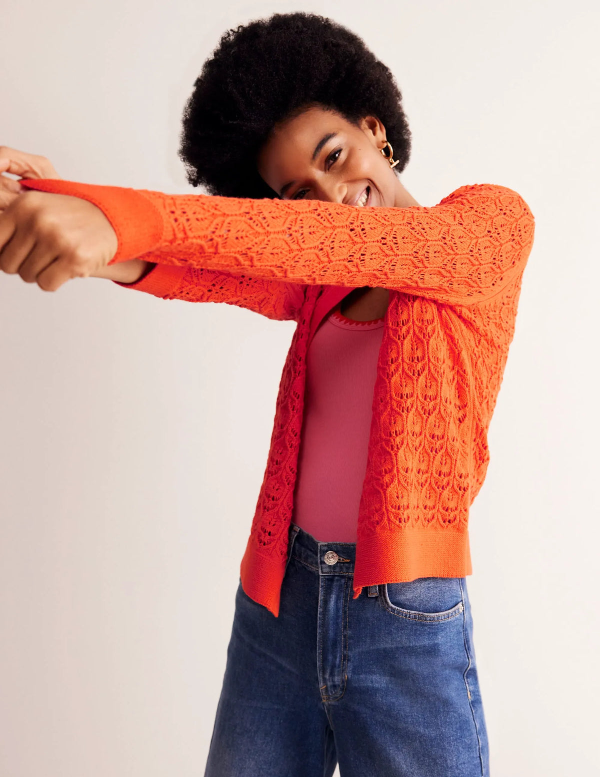 Crochet Knit Cardigan-Gladioli Orange