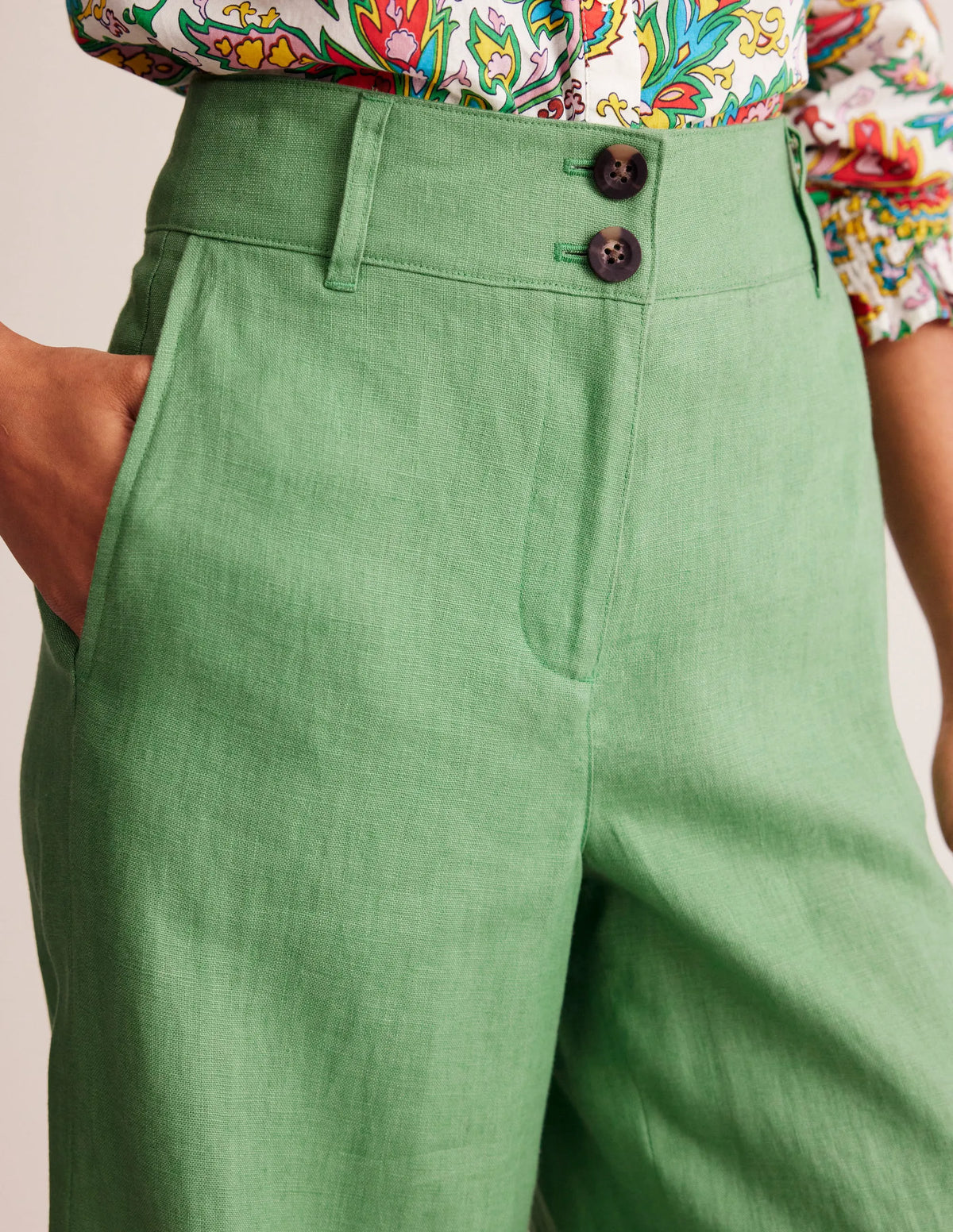 Westbourne Cropped Linen Pants-Stone Green