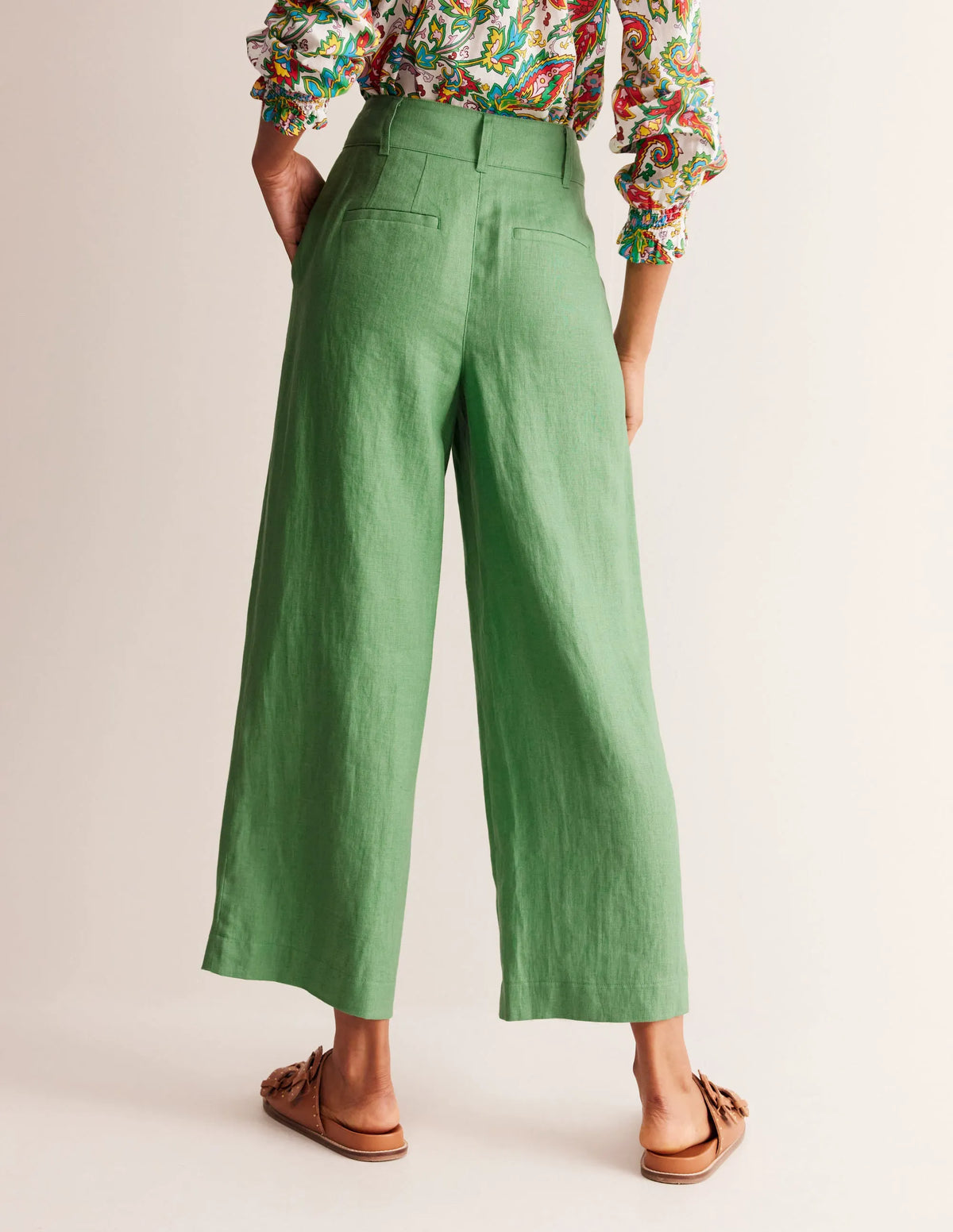 Westbourne Cropped Linen Pants-Stone Green