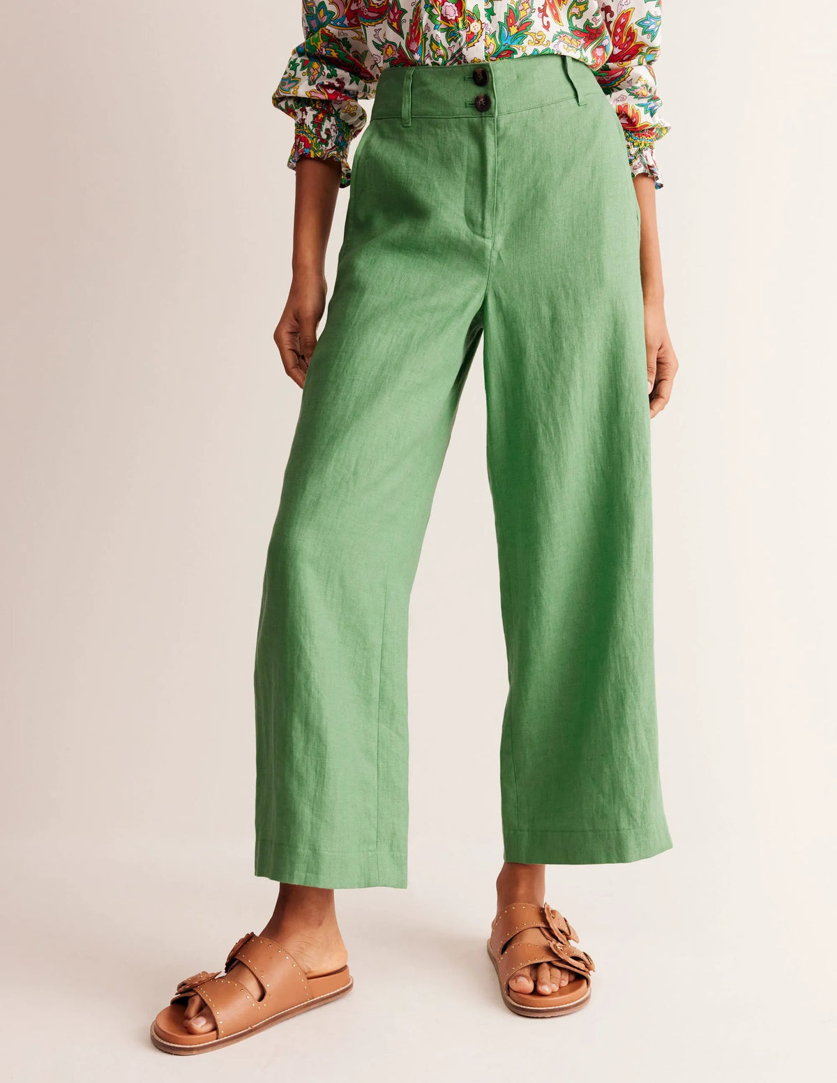 Westbourne Cropped Linen Pants-Stone Green