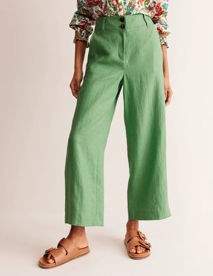 Westbourne Cropped Linen Pants-Stone Green