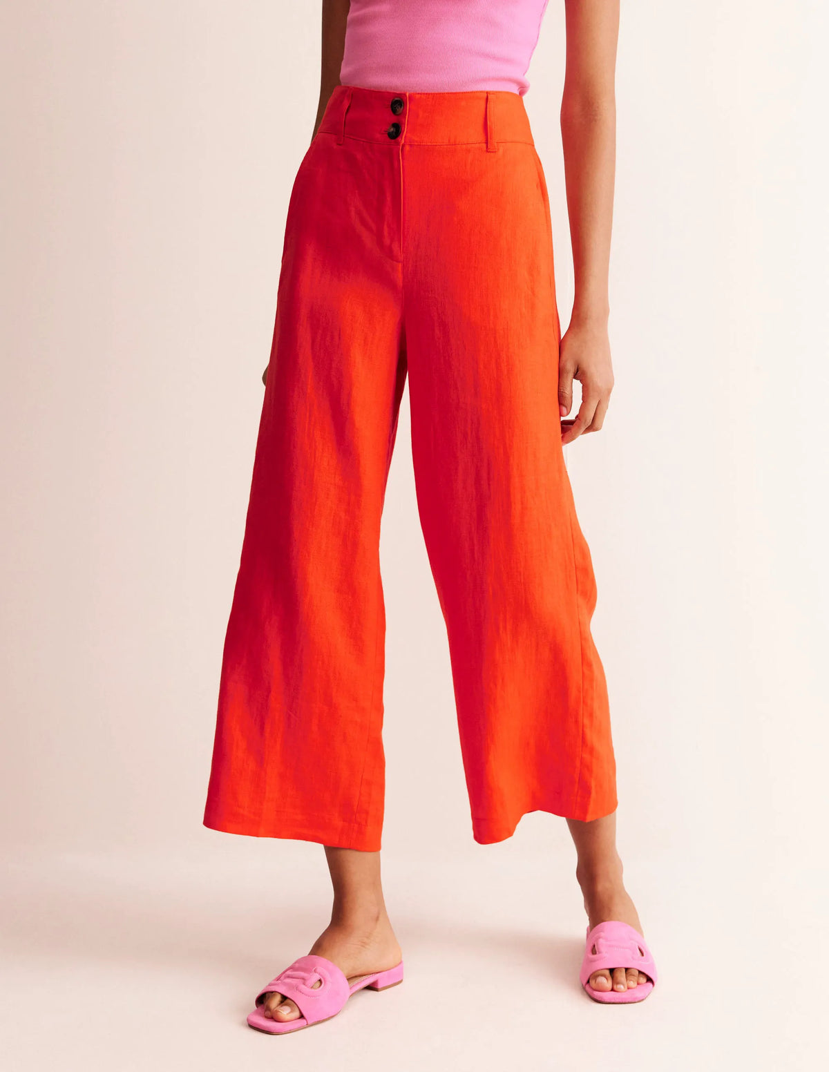Westbourne Cropped Linen Pants-Mandarin Orange
