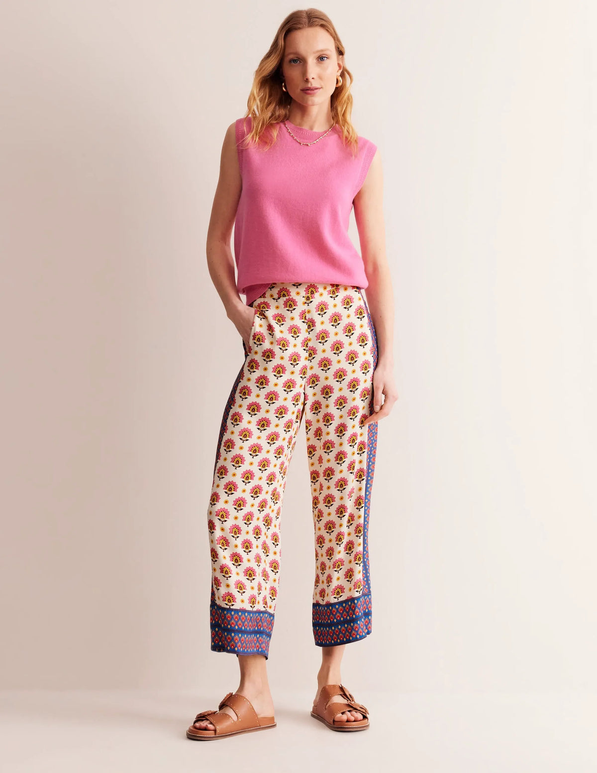 Straight Cropped Satin Pants-Passion Geo