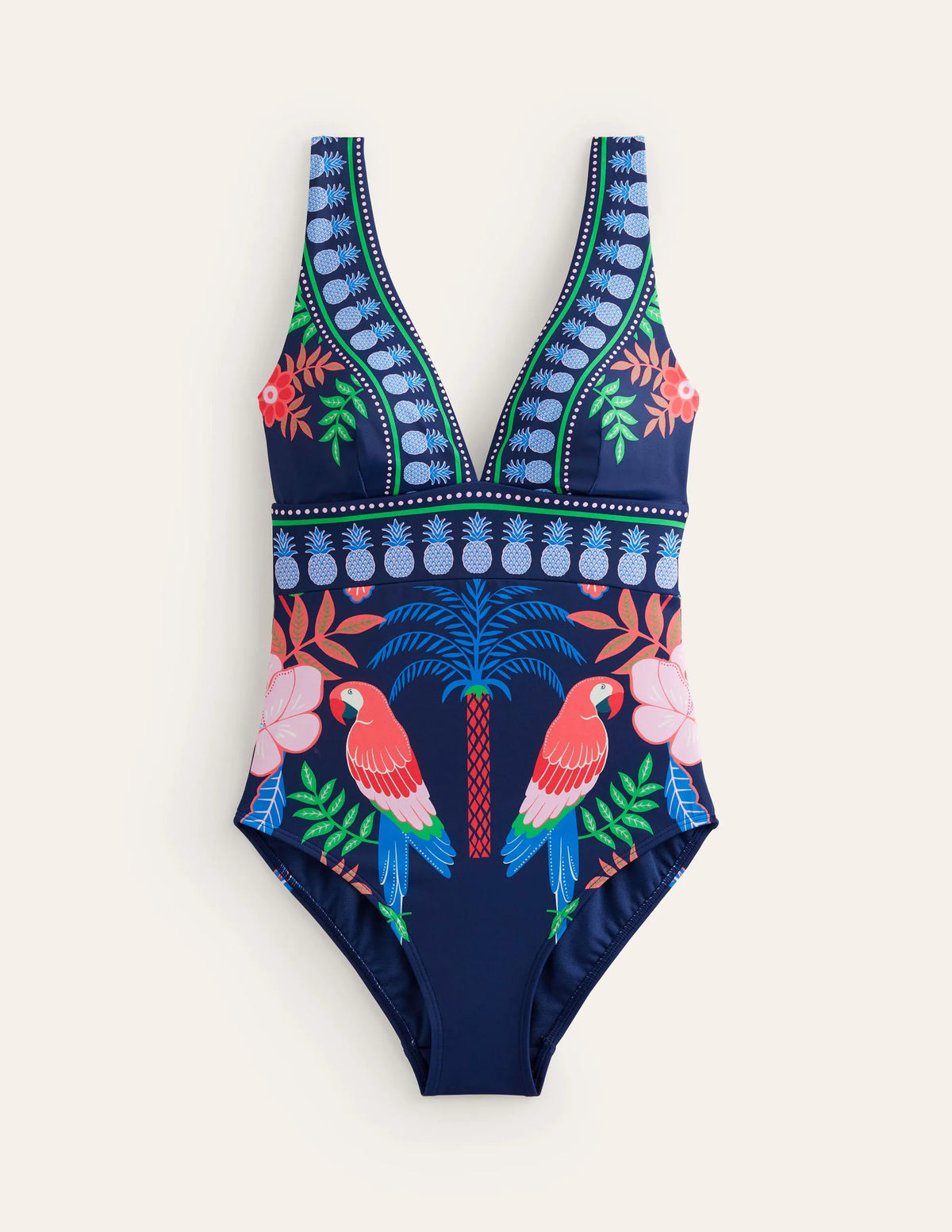 Porto V-neck Swimsuit-French Navy Parrots