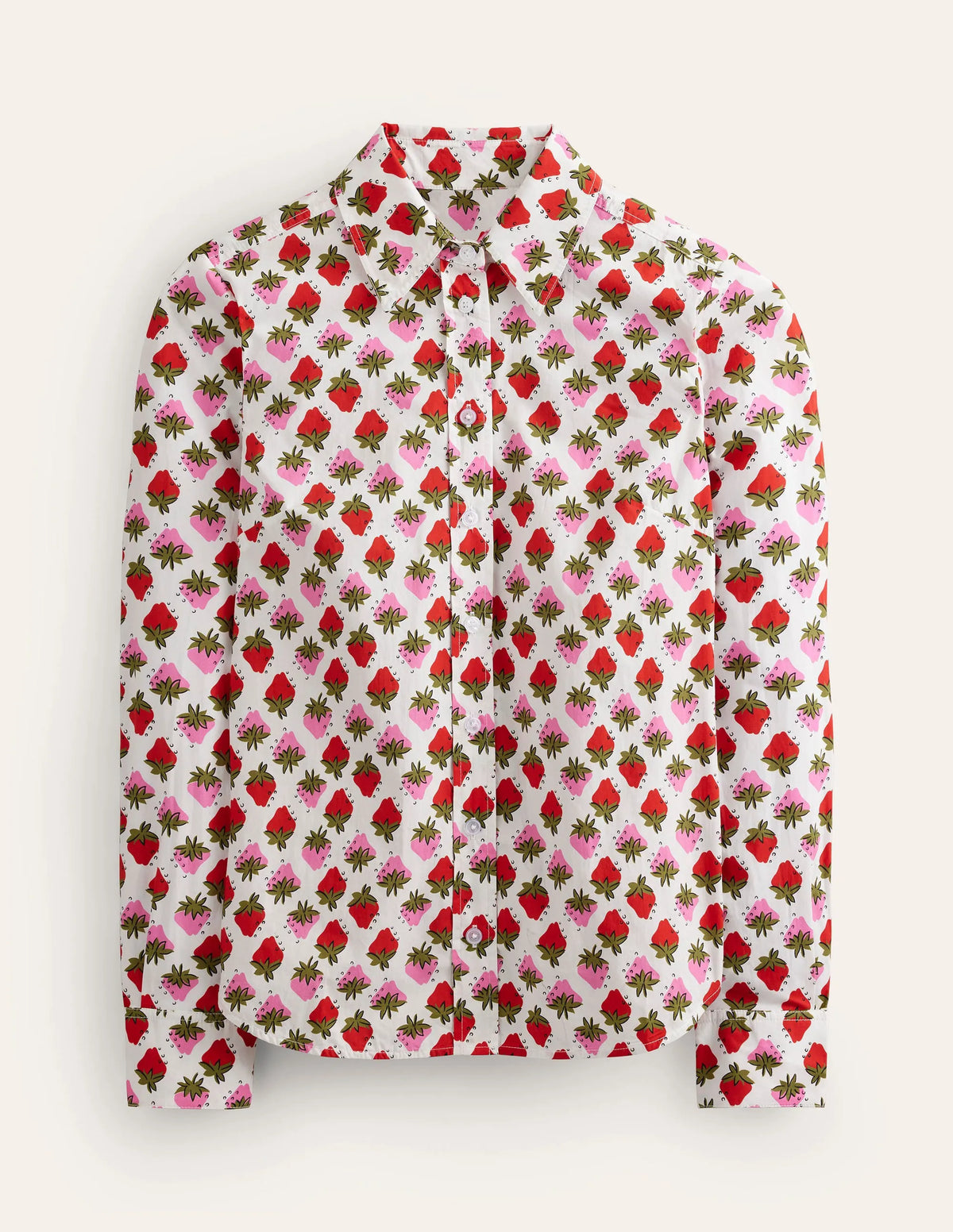 Sienna Cotton Shirt-Ivory, Strawberry Pop