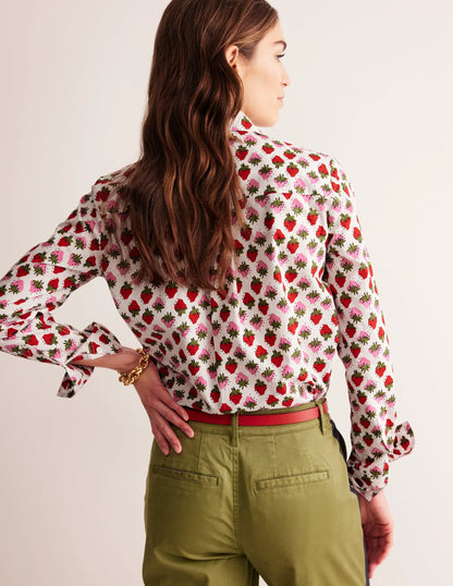 Sienna Cotton Shirt-Ivory, Strawberry Pop