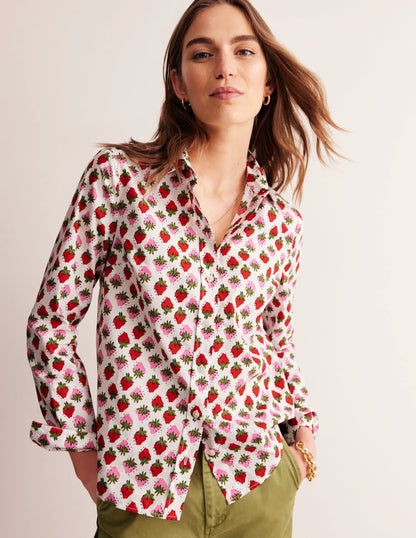 Sienna Cotton Shirt-Ivory, Strawberry Pop