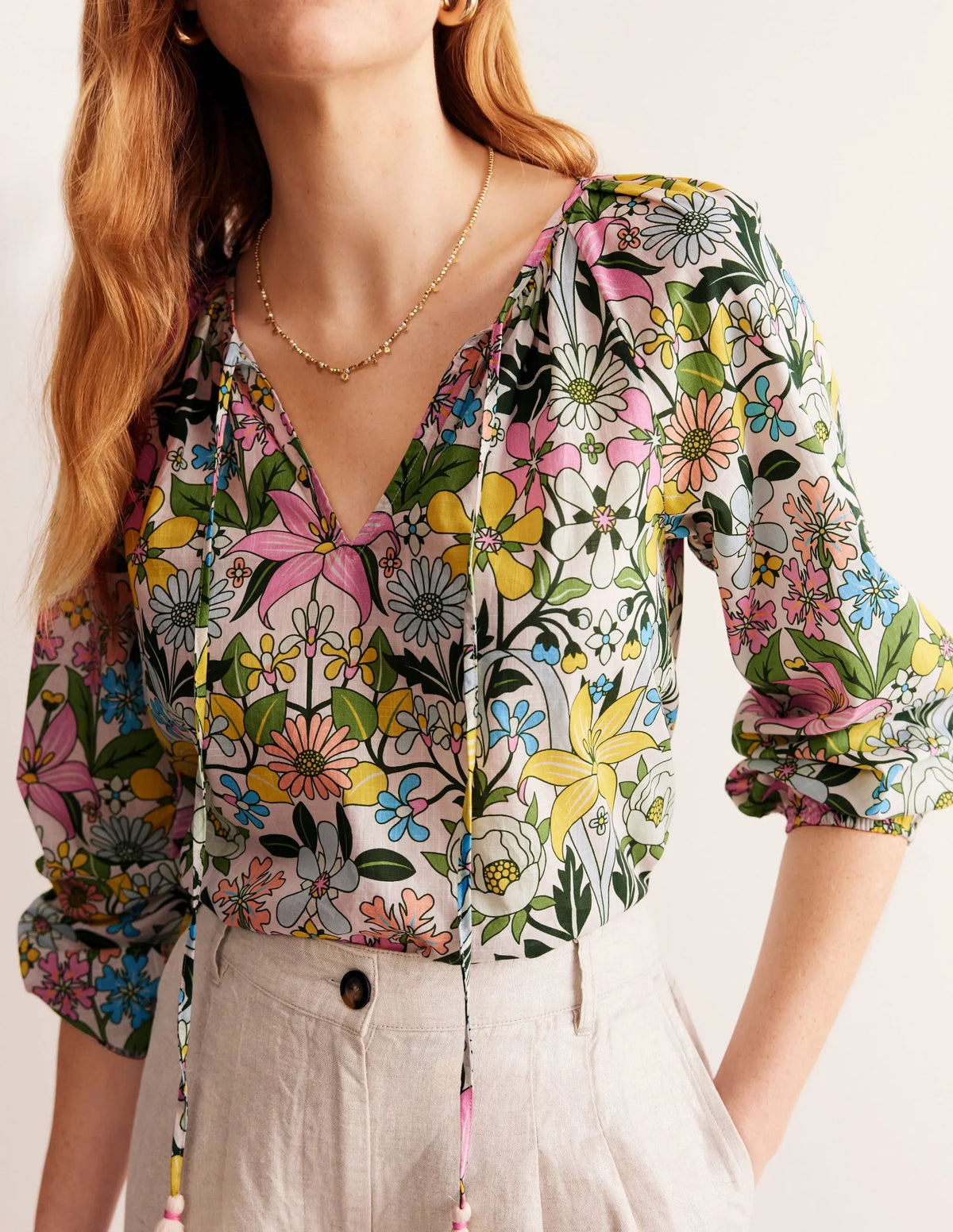 Serena Cotton Blouse-Multi, Wildflower Daisy