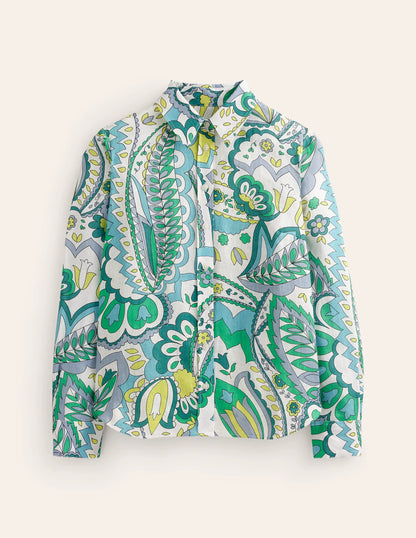 Sienna Linen Shirt-Emerald, Foliage Paisley