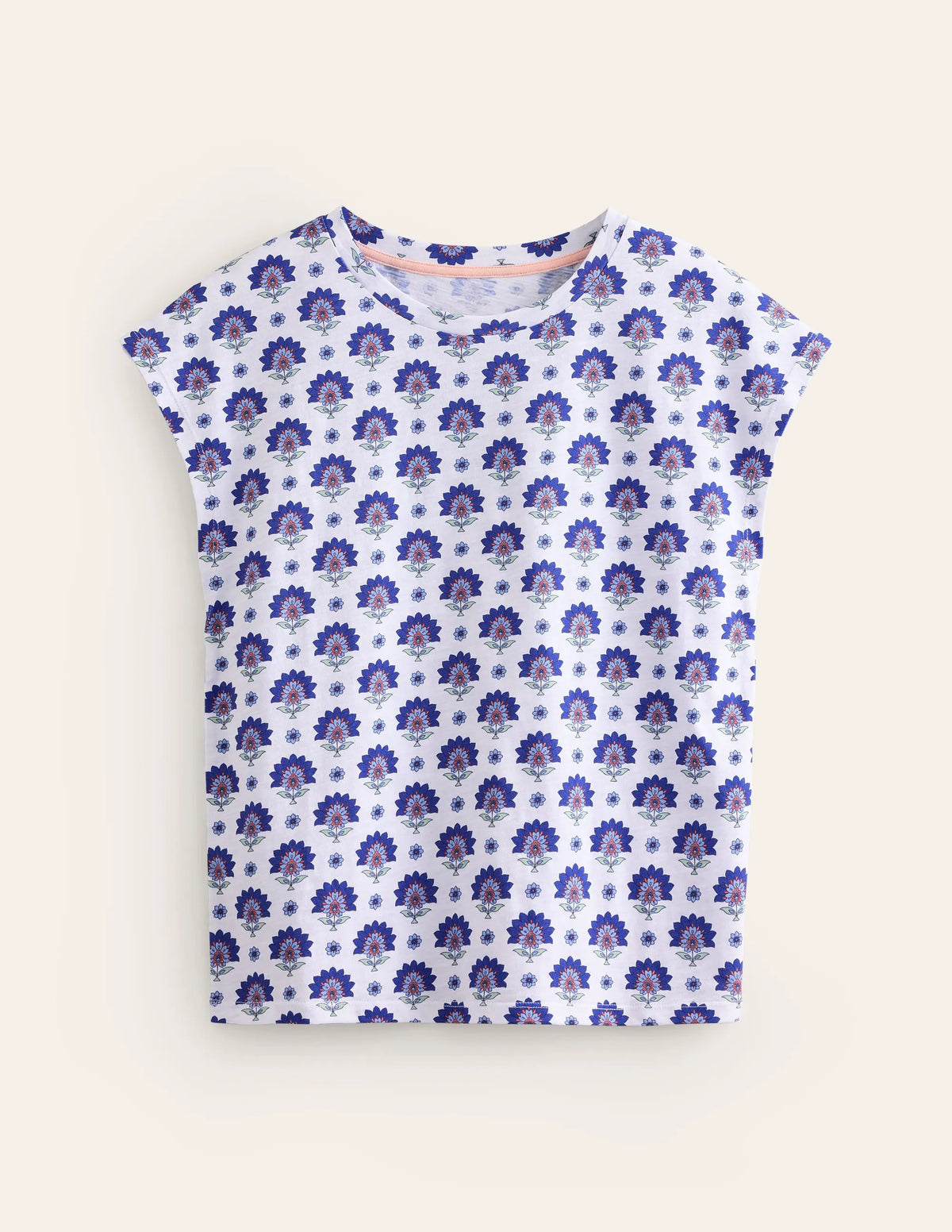 Louisa Printed Slub T-Shirt-Bright Blue, Passion Geo