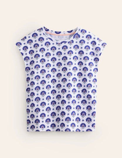 Louisa Printed Slub T-Shirt-Bright Blue, Passion Geo