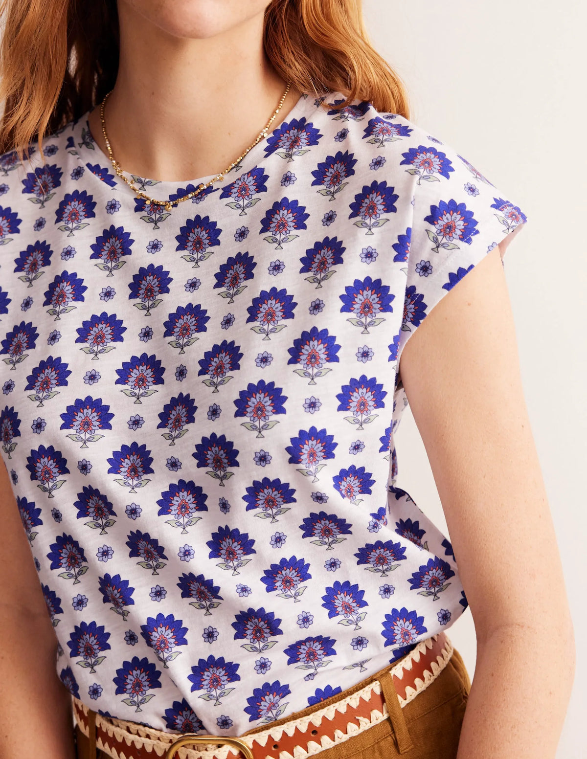 Louisa Printed Slub T-Shirt-Bright Blue, Passion Geo