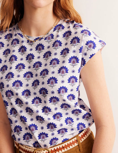 Louisa Printed Slub T-Shirt-Bright Blue, Passion Geo