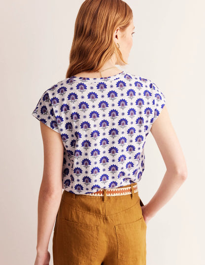 Louisa Printed Slub T-Shirt-Bright Blue, Passion Geo