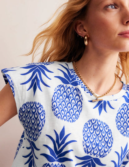 Louisa Printed Slub T-Shirt-Surf The Web, Pineapple Pop