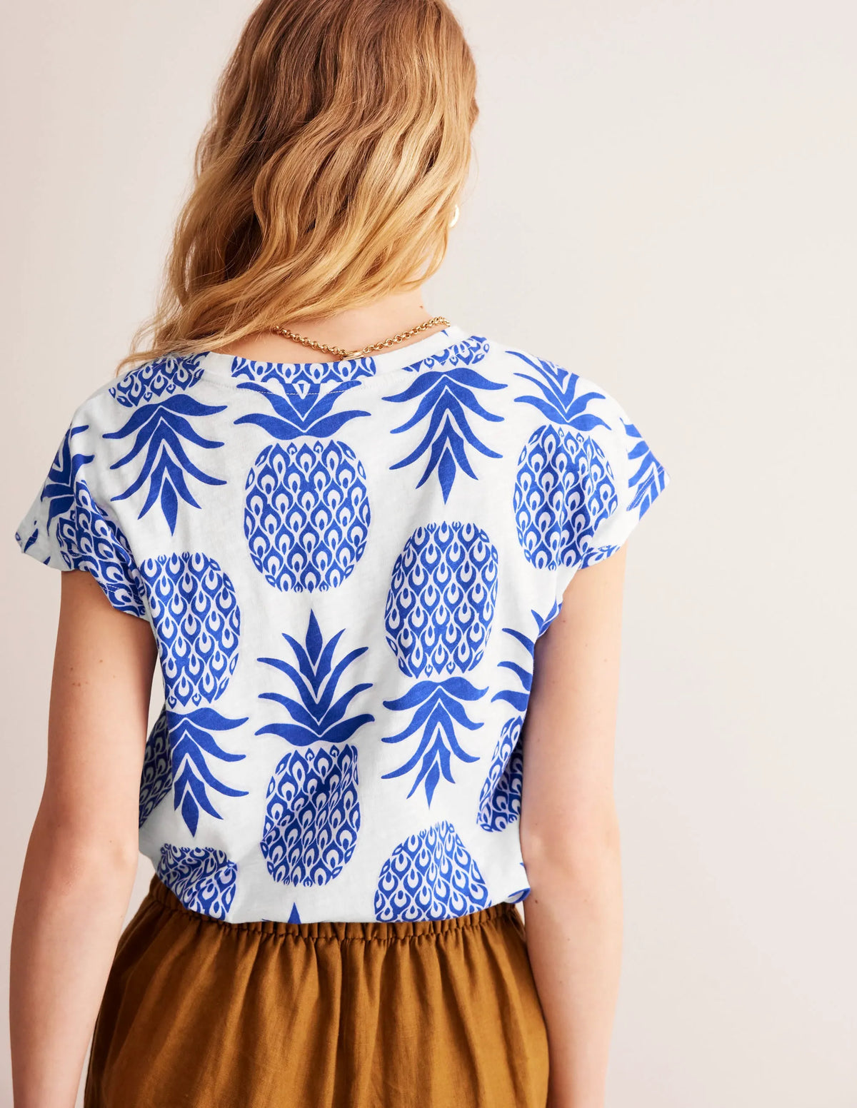 Louisa Printed Slub T-Shirt-Surf The Web, Pineapple Pop