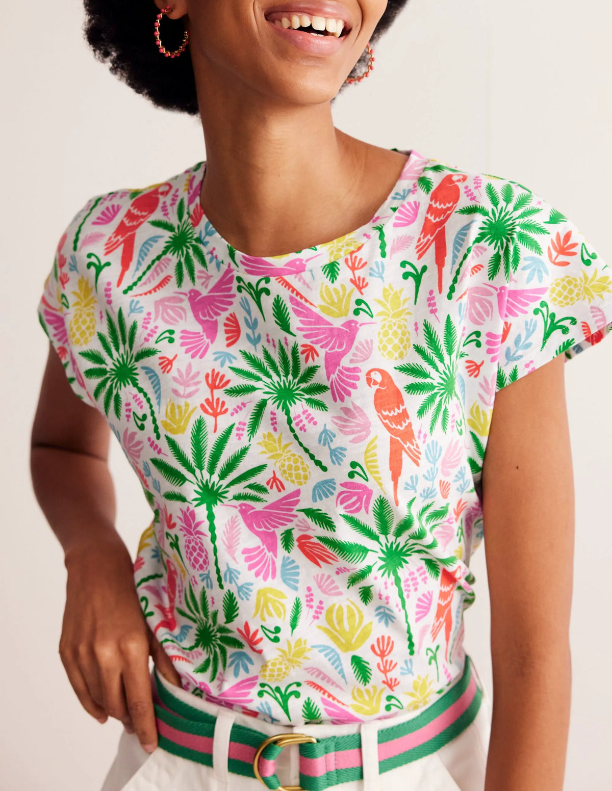 Louisa Printed Slub T-Shirt-Multi, Tropical Paradise