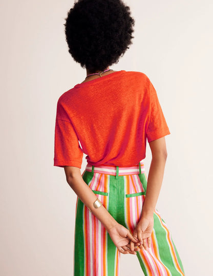 Notch Neck Linen Henley Top-Mandarin Orange