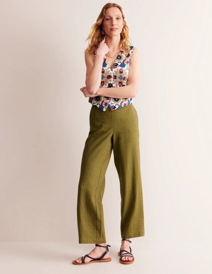 Linen V-Neck Waistcoat-Ivory, Botanic Sprig